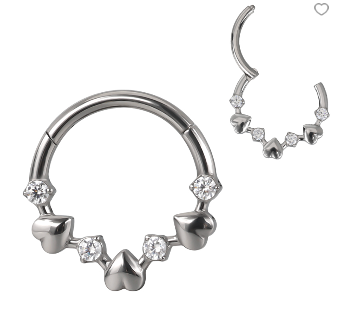 Piercing Argola BASIC Daith e Septo - Corações alternados Cz
