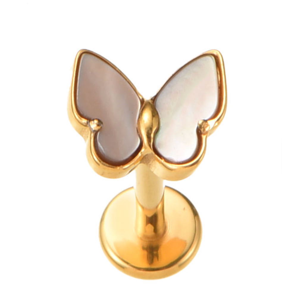 Piercing Titanium Borboleta Marrom