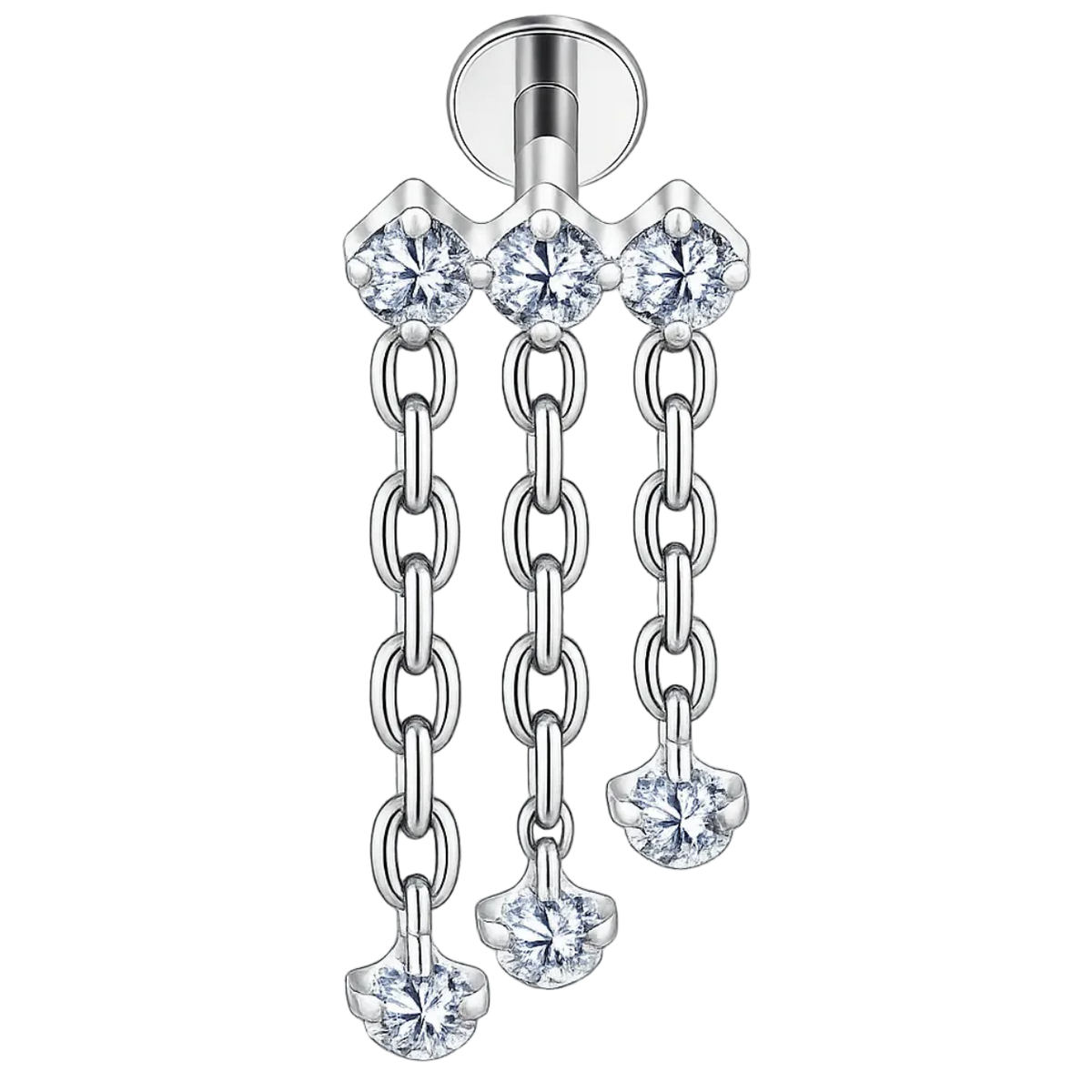 Piercing Titanium Labret Barra Luz Triplo com Corrente CZ | Linha Premium