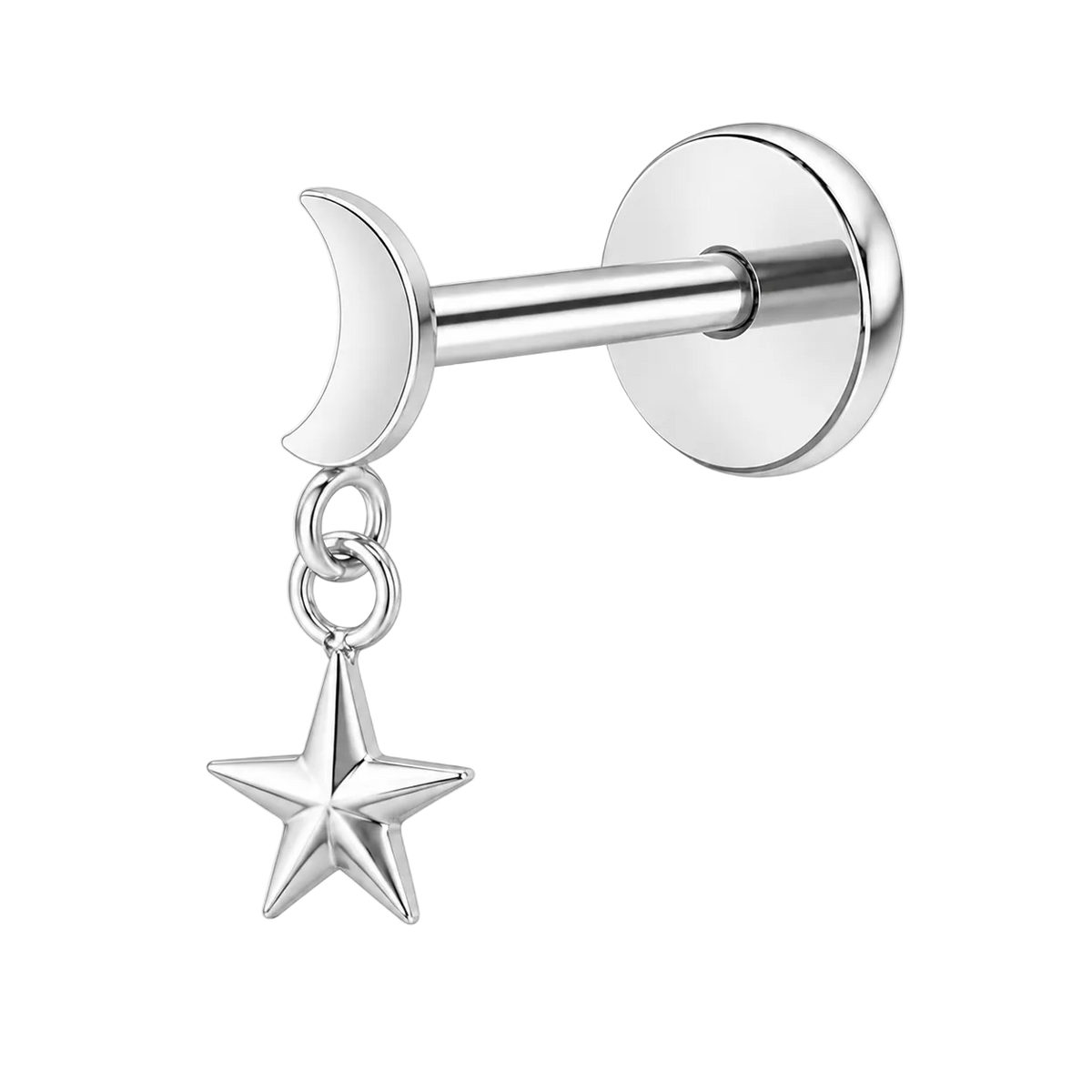Piercing Titanium Labret Lua Estrela Lisa Pendente | Linha Essencial