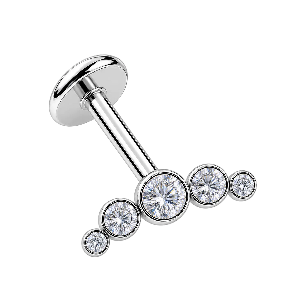 Piercing Titanium Labret Californiano Cascata 5 zirconias | Linha Essencial