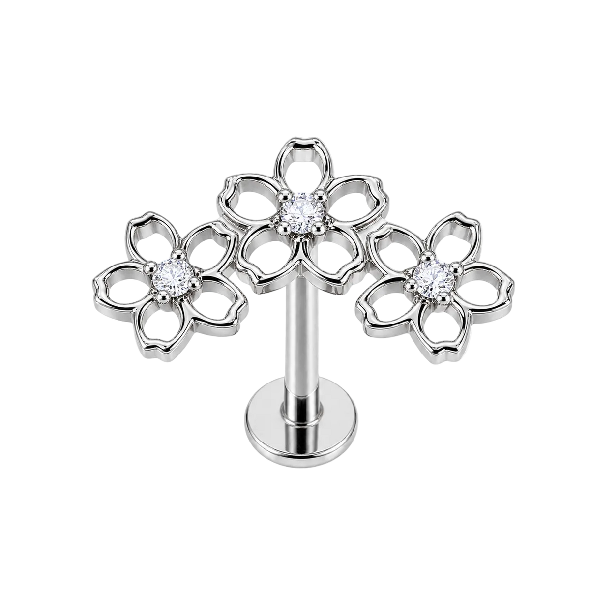 Piercing Titanium Labret Cascata 3 Flores Aberta | Linha Premium