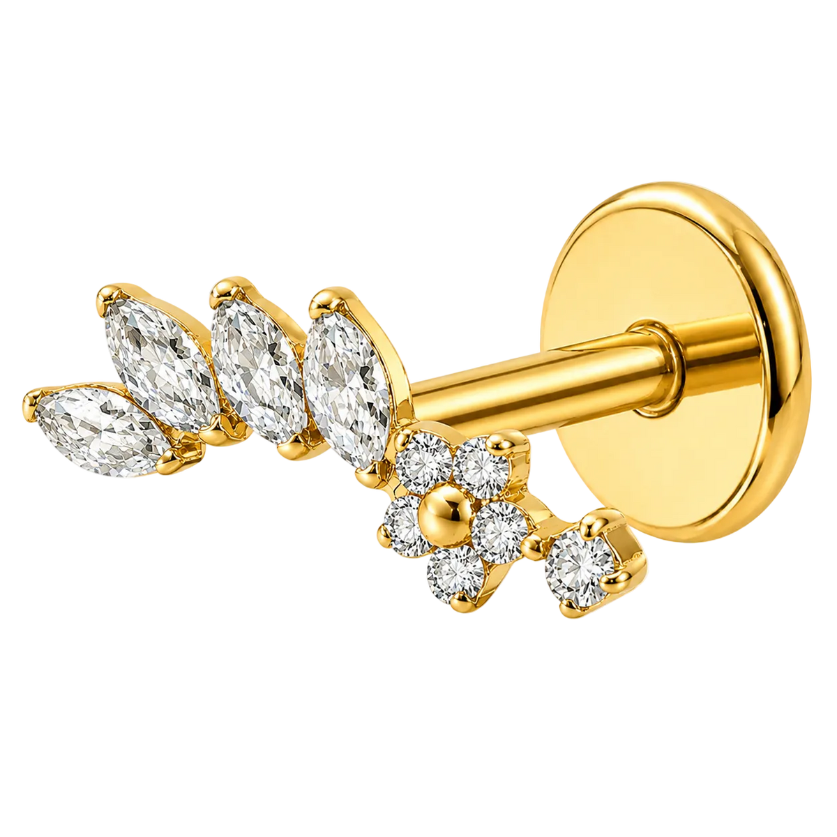 Piercing Titanium Labret Cascata Flor Mini Mista | Linha Premium