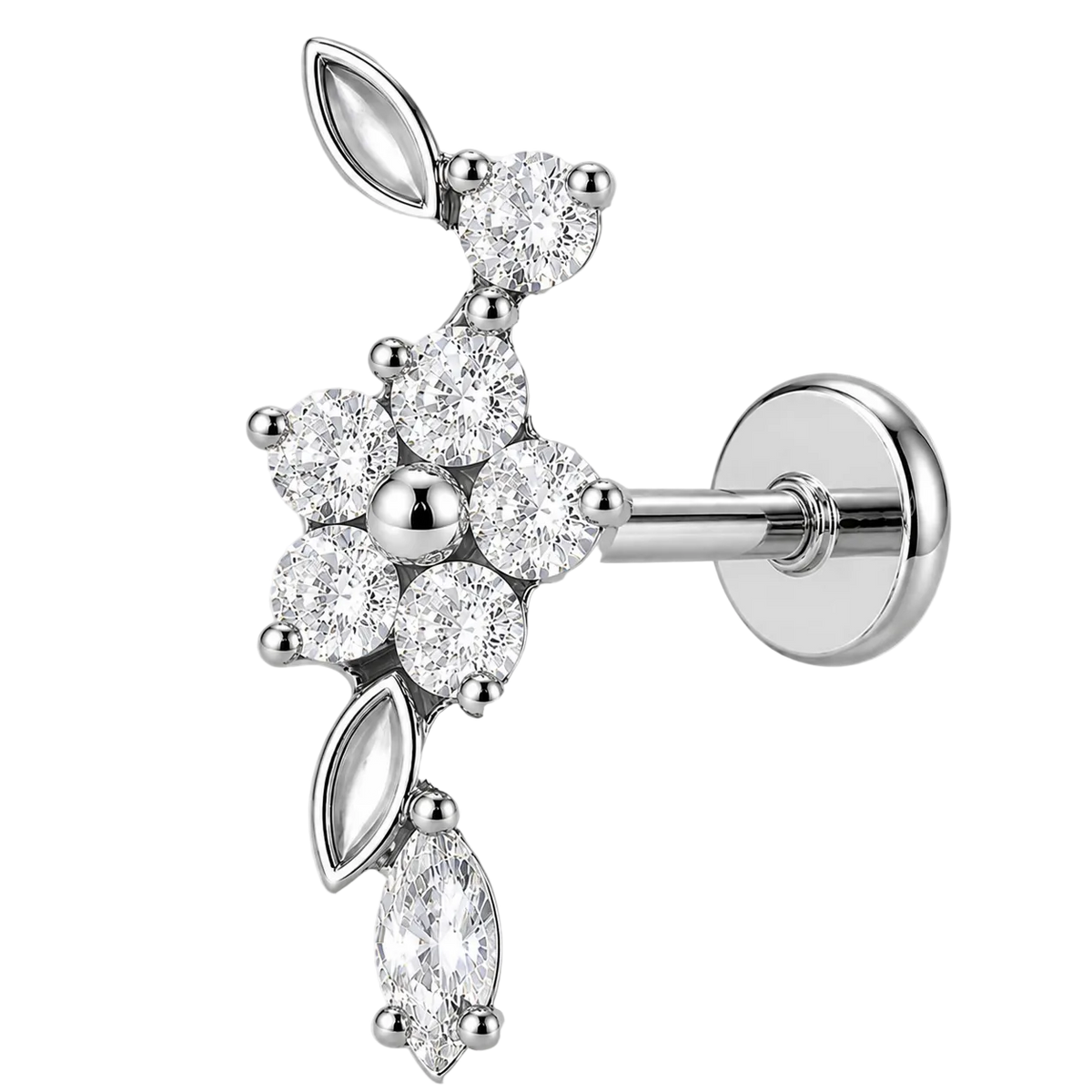Piercing Titanium Labret Cascata LUZ Flor Nova | Linha Premium