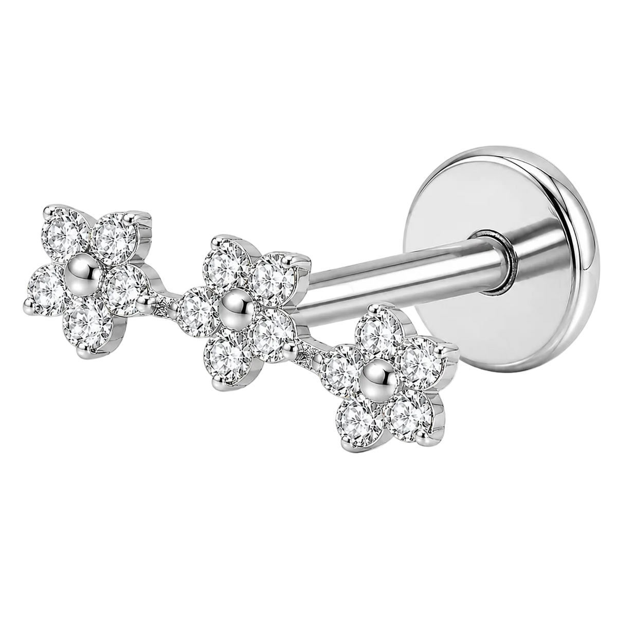 Piercing Titanium Labret Cascata Trio Mini Flor | Linha Premium