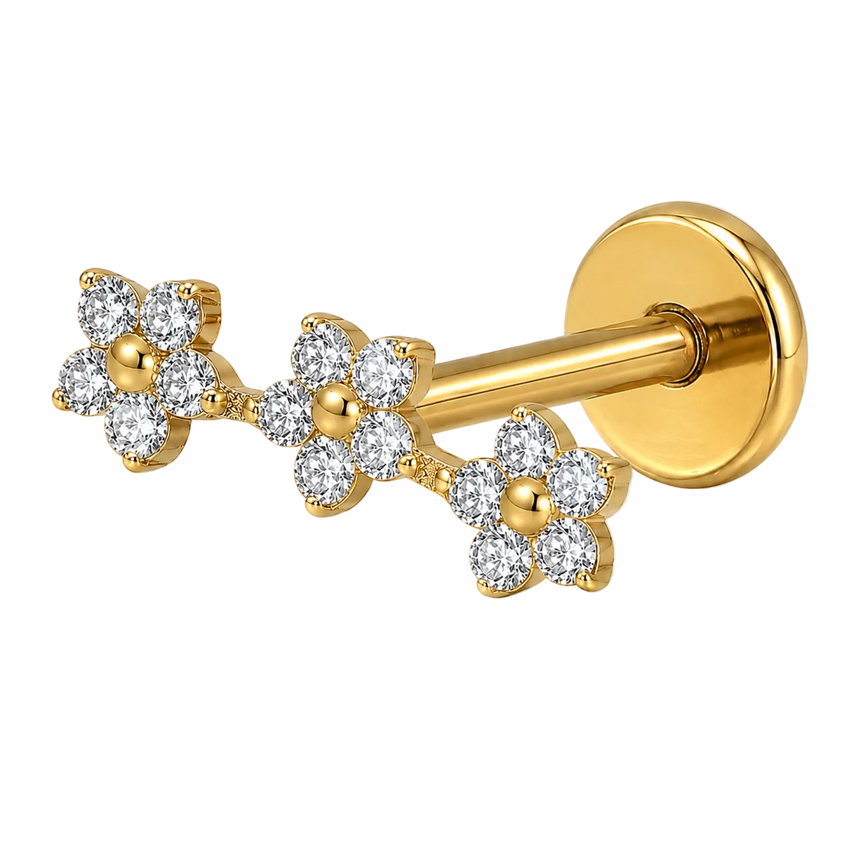 Piercing Titanium Labret Cascata Trio Mini Flor | Linha Premium