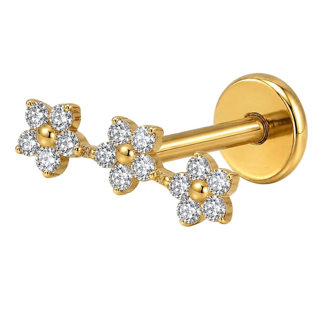 Piercing Titanium Labret Cascata Trio Mini Flor | Linha Premium
