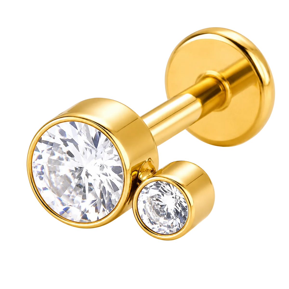 Piercing Titanium Labret Cluster 2CZ Duplo Grande/Mini | Linha Essencial