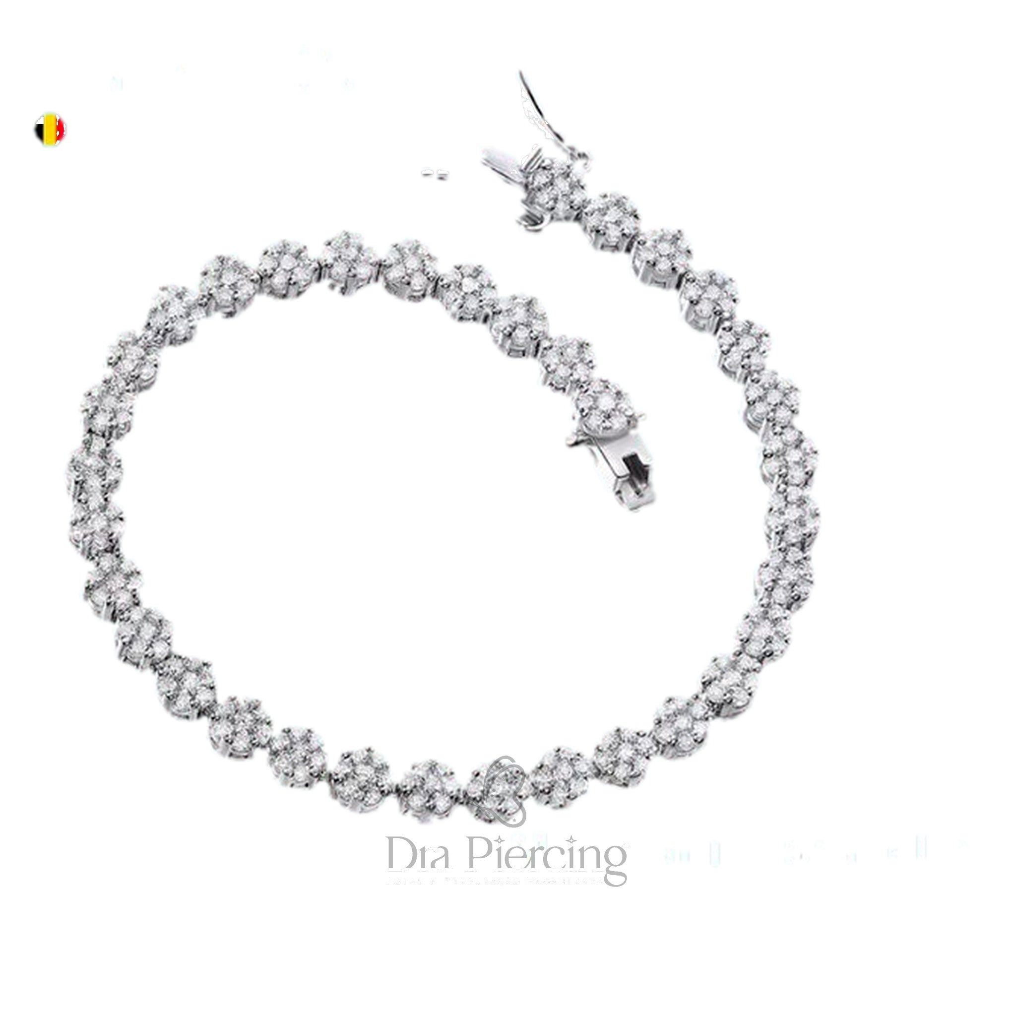 Pulseira Florzinha Moissanite Prata 925 Banho Ouro Branco 18k