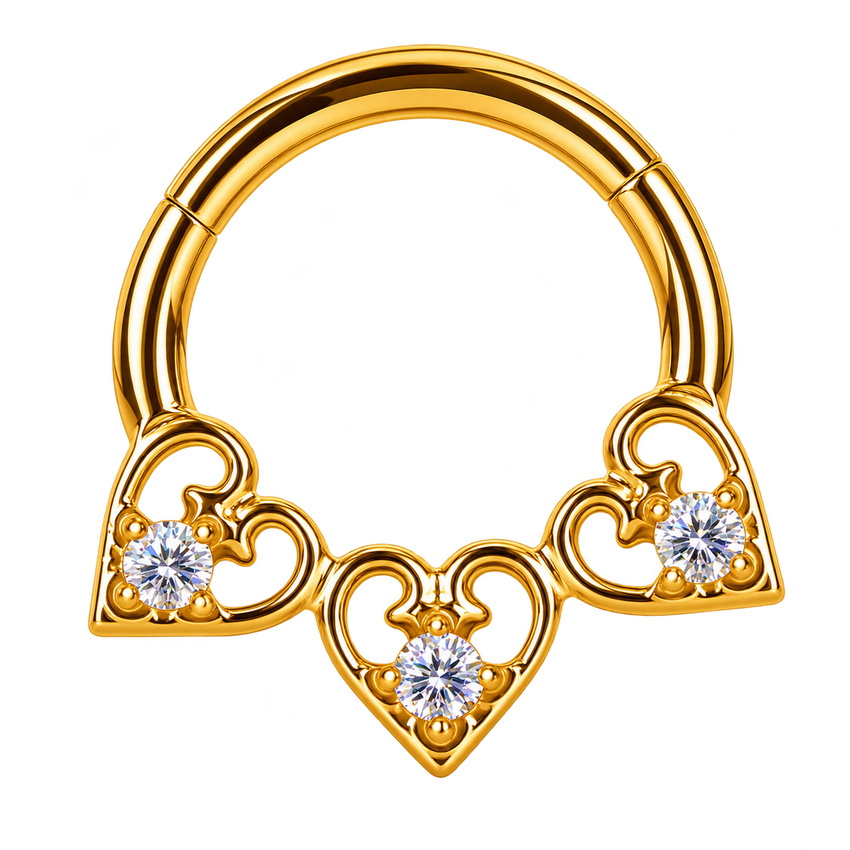 Piercing Titanium Argola 3 Corações (Daith e Septo) | Linha Premium
