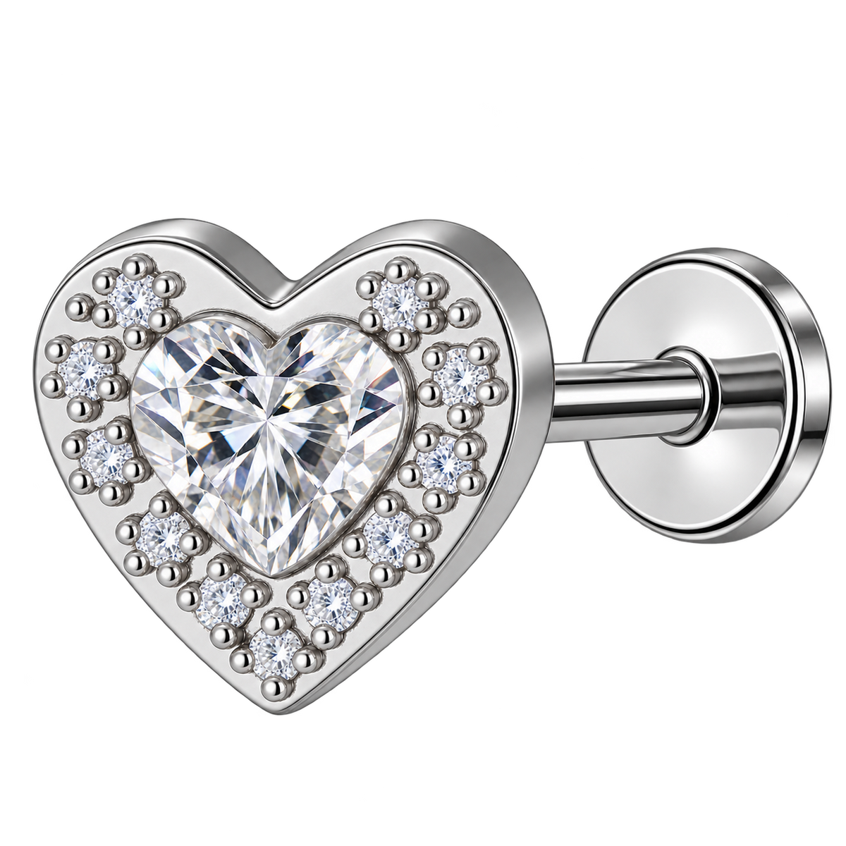 Piercing Titanium Labret Coração CZ Clear | Linha Premium