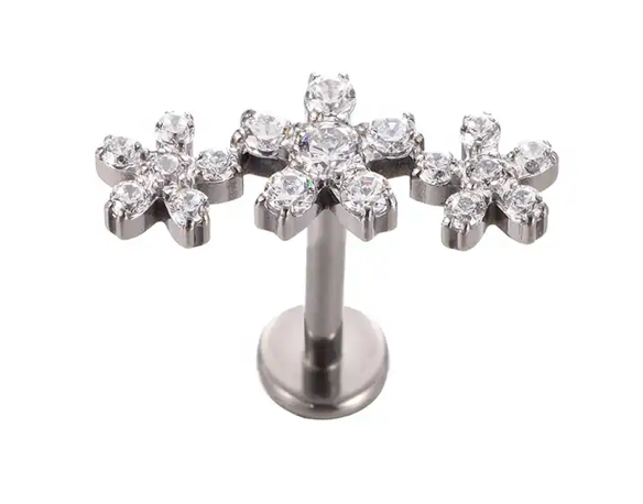 Piercing Cascata Trindade 3 flores - Titanium