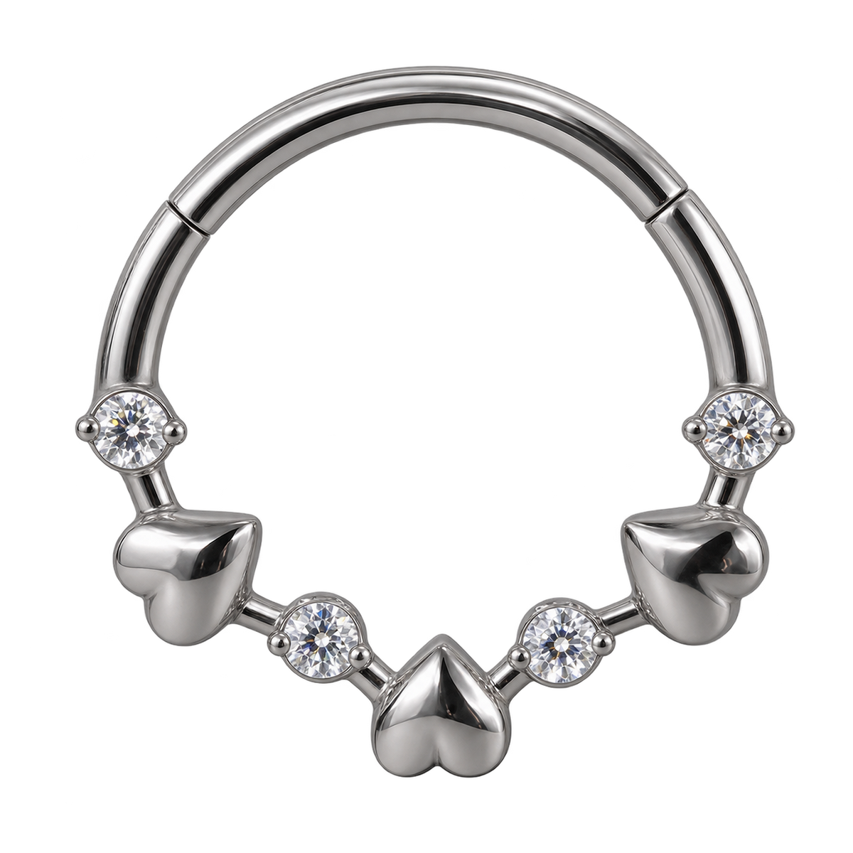 Piercing Argola Daith e Septo - Corações alternados Cz