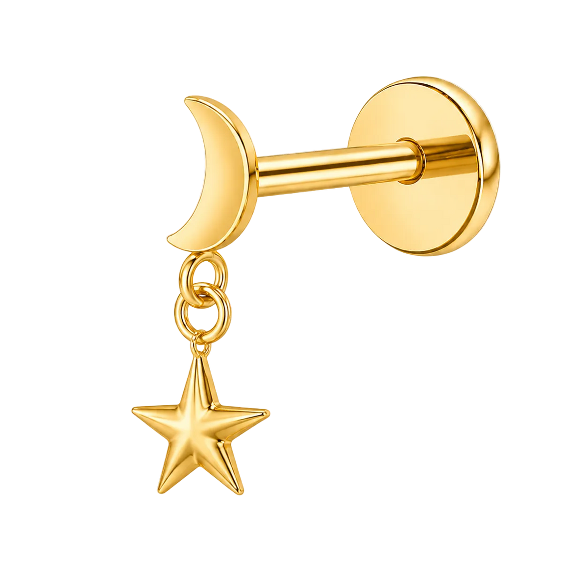 Piercing Titanium Labret Lua Estrela Lisa Pendente | Linha Essencial