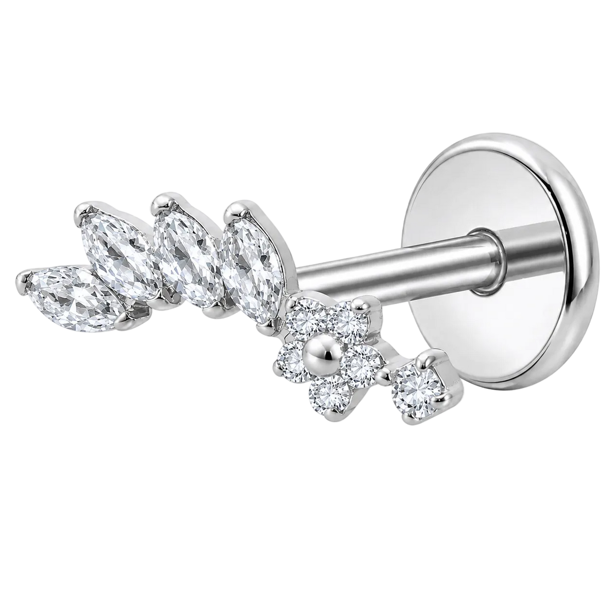 Piercing Titanium Labret Cascata Flor Mini Mista | Linha Premium