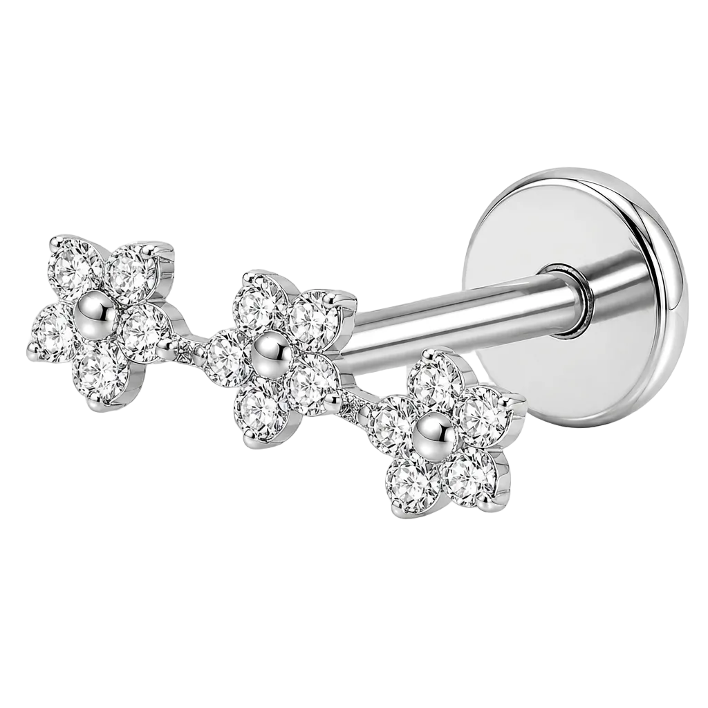 Piercing Titanium Labret Cascata Trio Mini Flor | Linha Premium