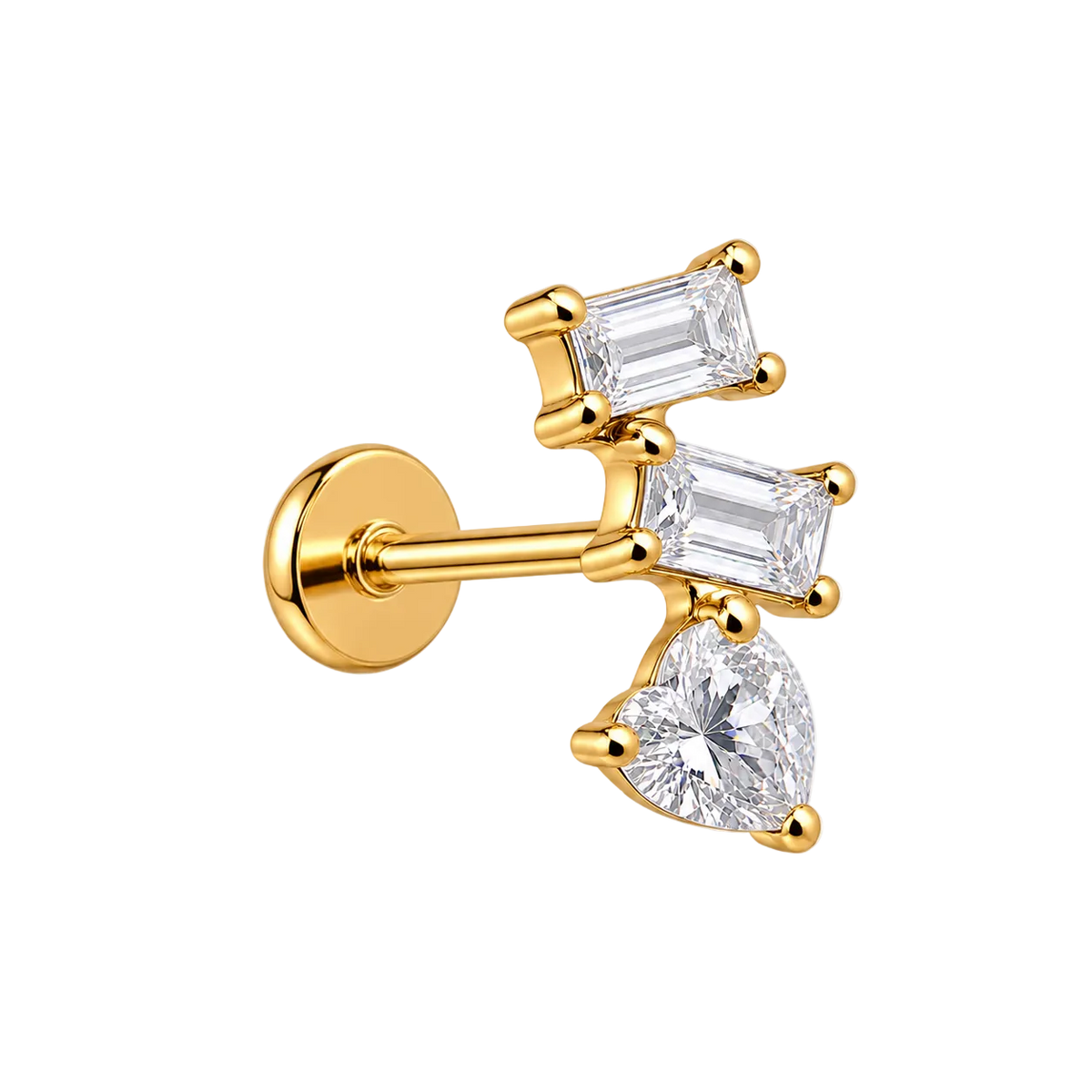 Piercing Titanium Labret Cascata Coraçao Domino | Linha Premium