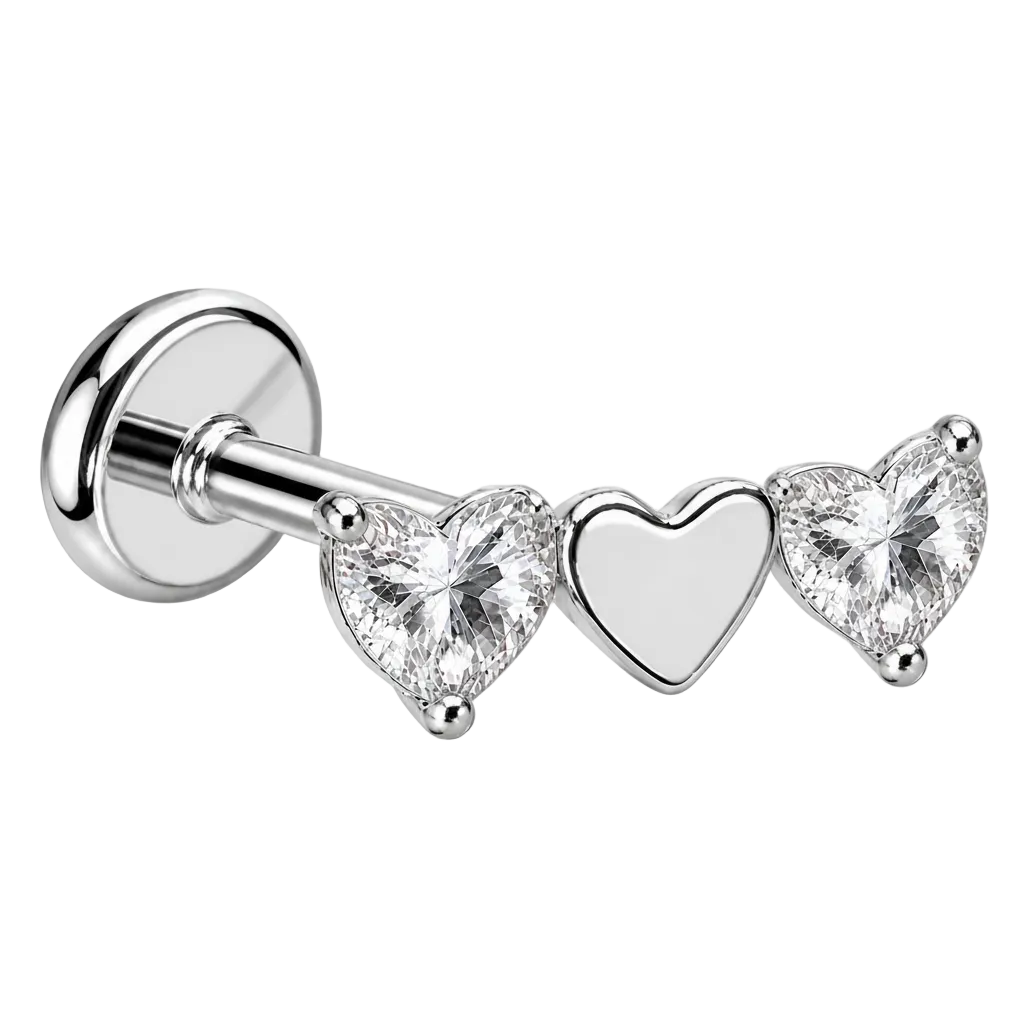 Piercing Titanium Labret 3 Corações Mini Misto | Linha Premium