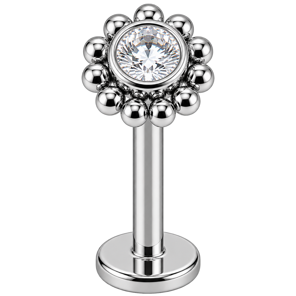 Piercing Titanium Labret Flor Esferas Com Zircônias | Linha Essencial